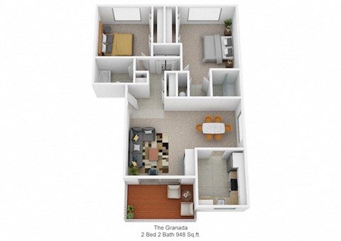 2 bedroom 2 bathroom floor plan B at Harpers Point Apartments, Cincinnati, Ohio
